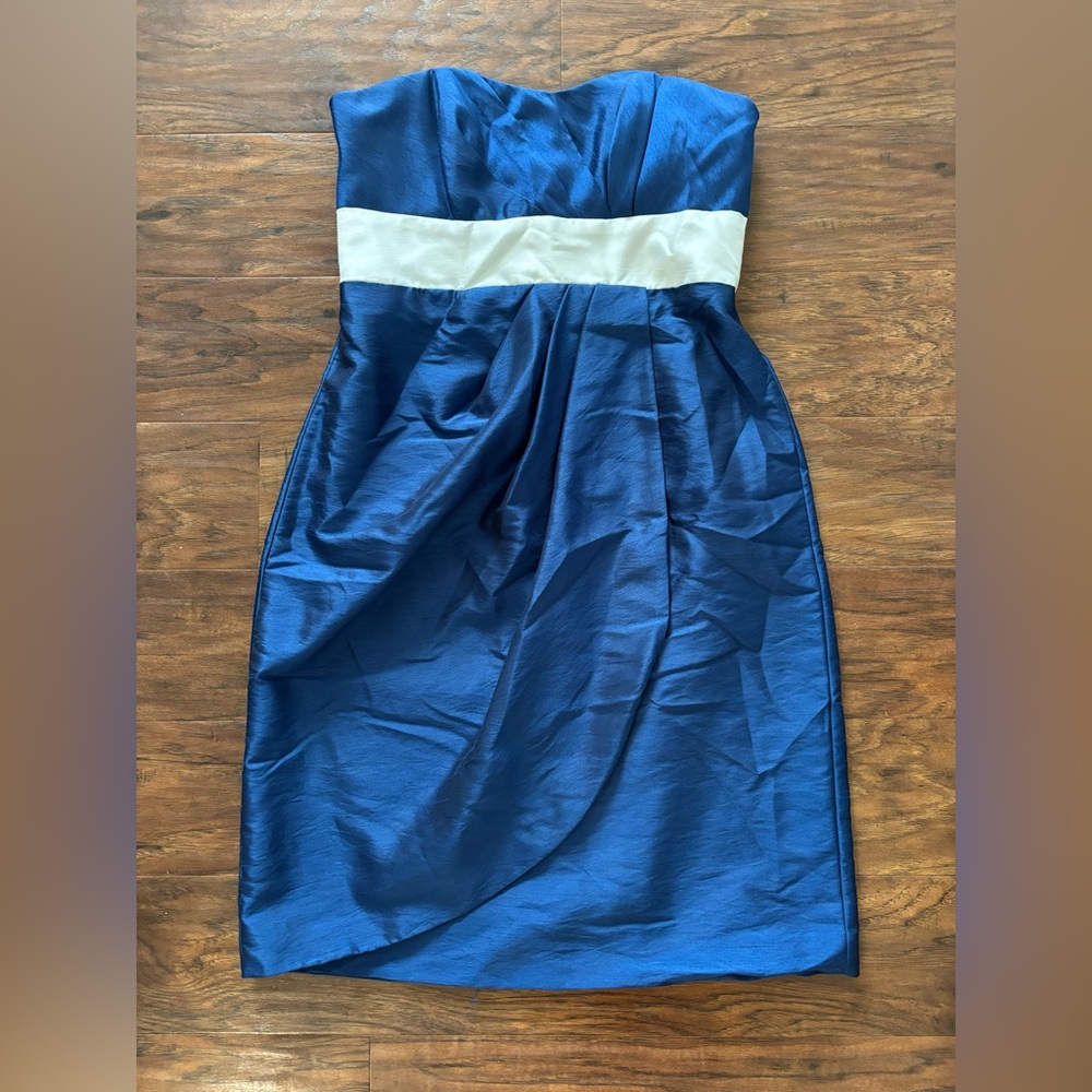 Blue Cocktail Dress Faux Wrap Sweetheart Strapless